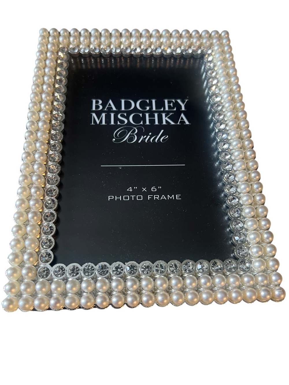 Badgley Mischka Bride 4” x 6” Faux Pearls & Crystal Picture Frame